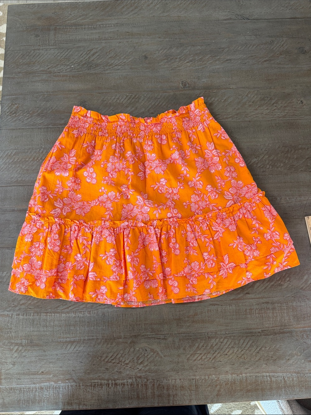 J. Crew Orange Skater Skirt with Pink Floral Print